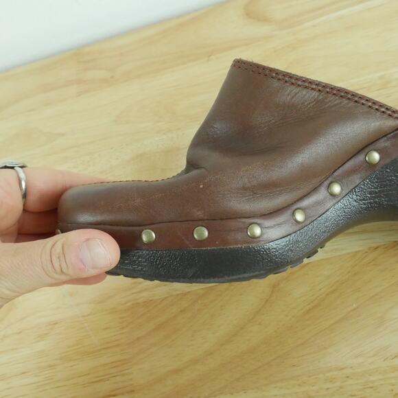 Vintage Size 8 Clogs Mules Brown Leather Studded Chunky Heel Y2K Boho Cherokee - Picture 8 of 12
